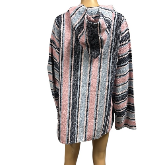Molina Pink Blue Striped Hoodie Poncho Pullover Sweatshirt Jacket Womens XL - Picture 2 of 8